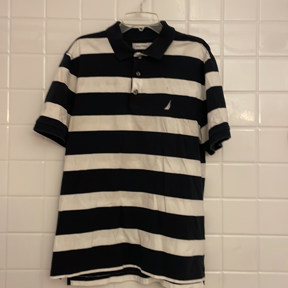 Náutica striped print (blue / white) polo shirt. Size M. Short sleeves, used - Picture 2 of 15
